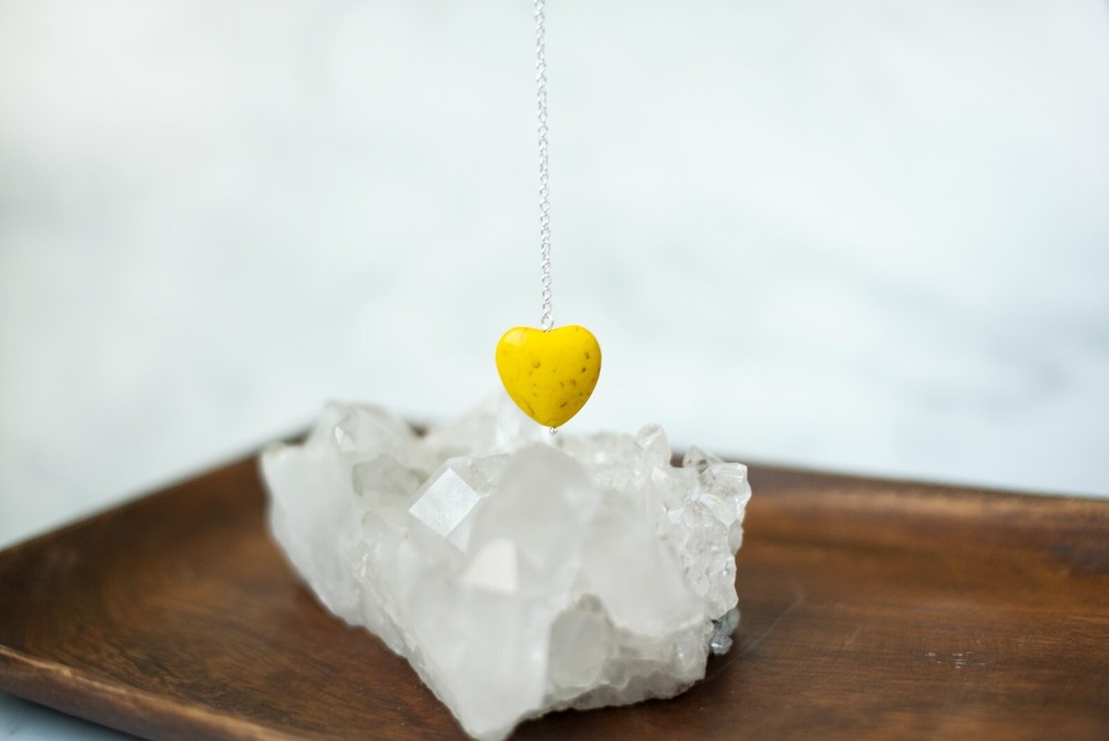 Yellow Heart Stone Pendulum Dowsing, amplifying, restore focus & transform