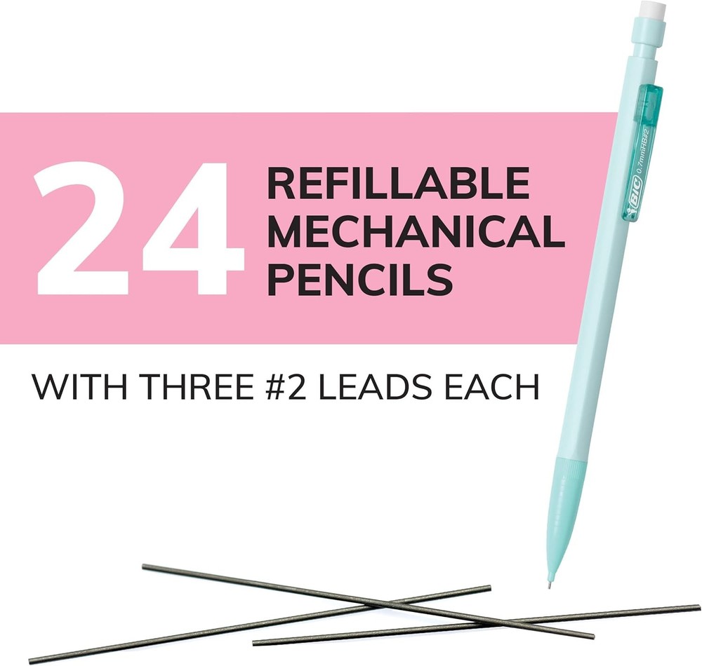 BIC Mechanical Pencils Bulk 24 Count Pastel Erasers