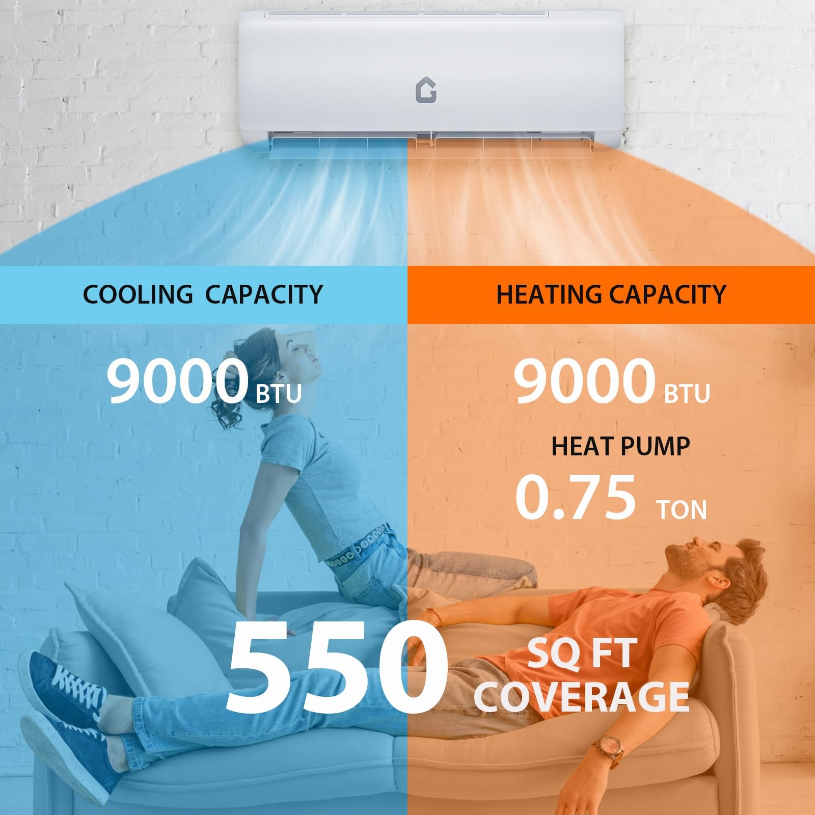 Ductless Mini Split Air Conditioner and Heat Pump 9000 BTU Cool Up to 450 Sq.Ft