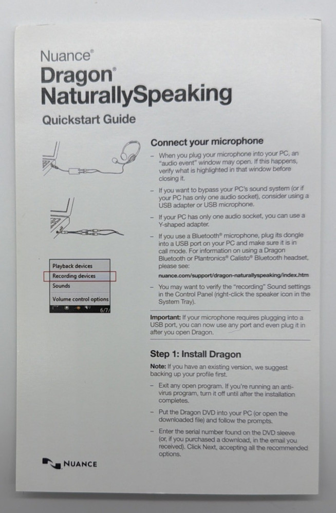 NUANCE Dragon NaturallySpeaking Premium Speech Recognition Software Version 13