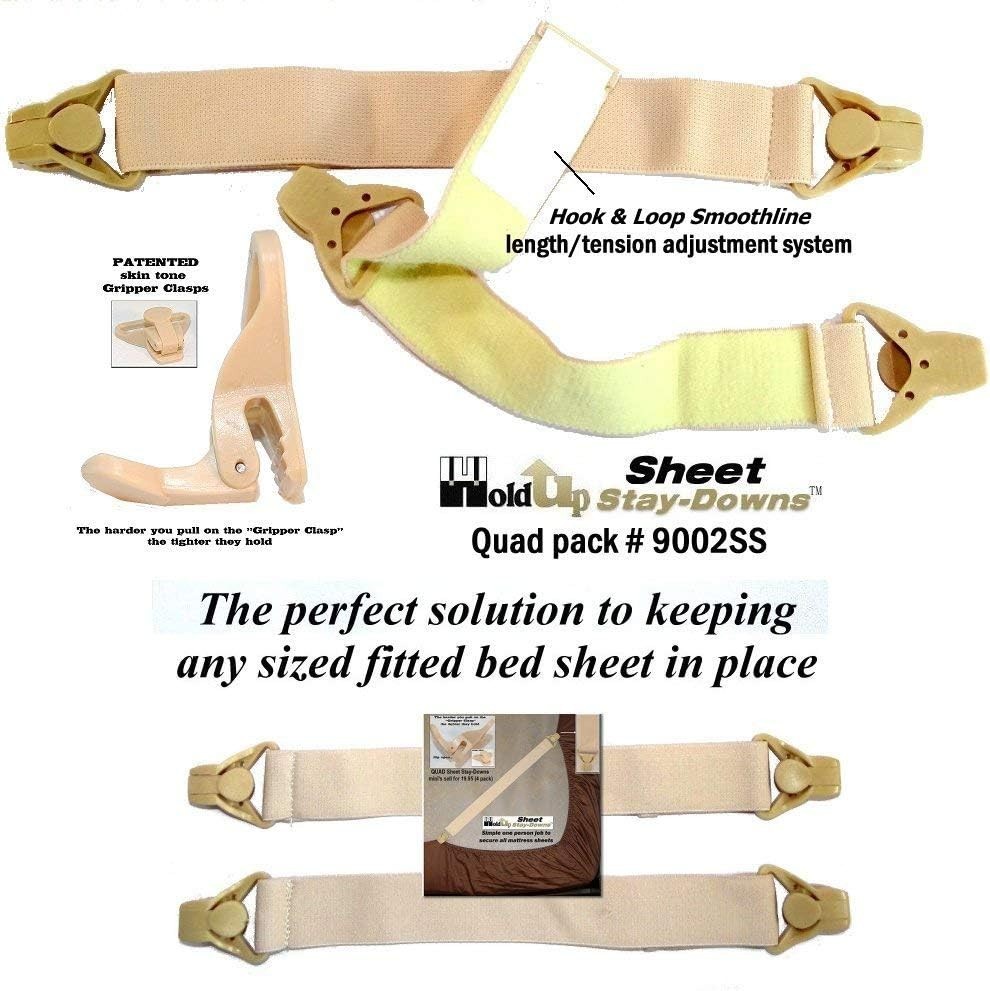 Holdup Short Quad Gripper Clasps for Fitted Sheets - Simple, Durable, Adjustable