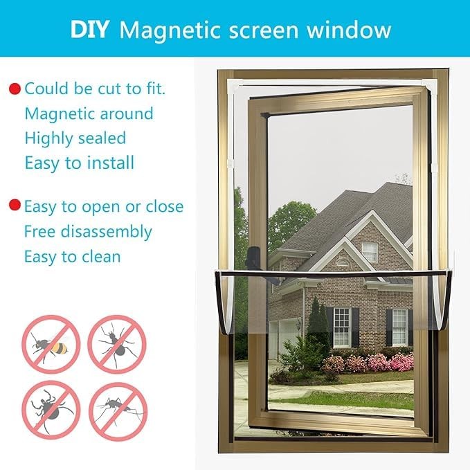 DIY Magnetic Window Screen with Adjustable Size | Easy and Fast Installation,