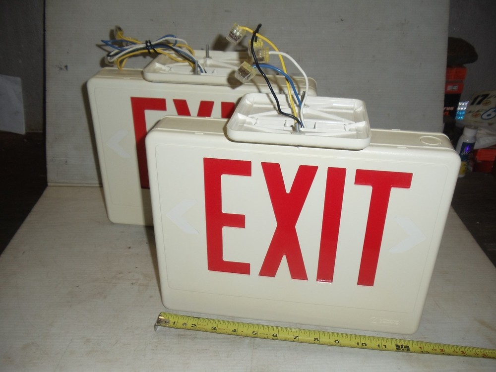 Pair Exit Signs Emergency Light  Red / White  LITHONIA LIGHTING Co.