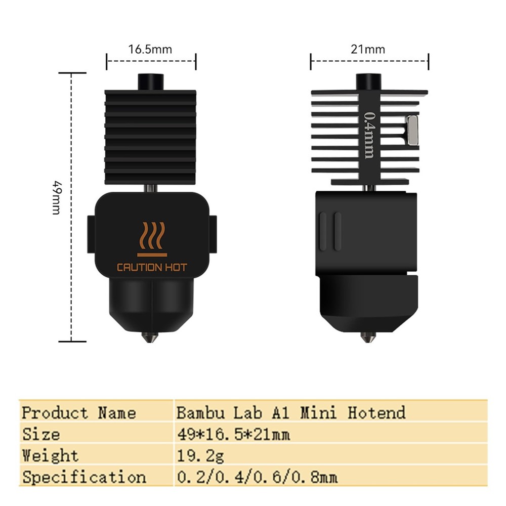 2PCS 0.2mm+0.4mm Hotend Kit for Bambu Lab A1/A1 Mini, 3D Printer Parts Replac...