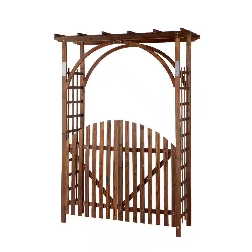 85 In. X 63 In. Tan Wood Garden Arbor with Door