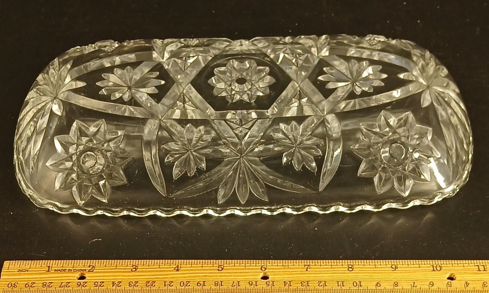 Anchor Hocking Rectangular Serving Dish Pressed Star Fan Design Prescut Glass