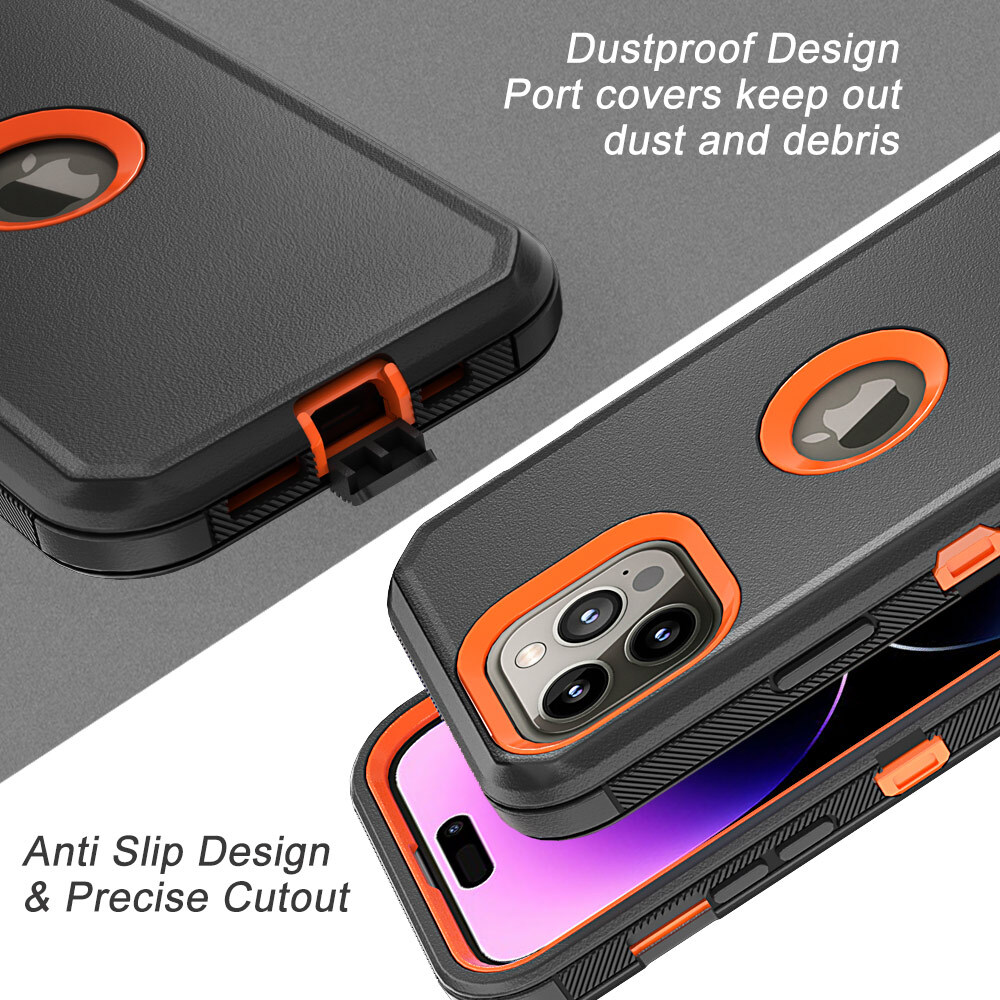 For iPhone 15 Pro Max 14 13 12 11 Shockproof Case Defender Cover With Belt Clip