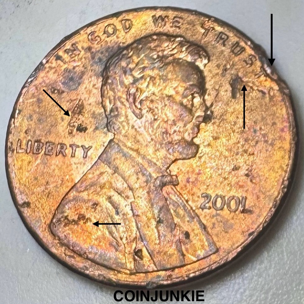 2001 Lincoln Memorial Cent-JAGGED RIM CLIP-STRIKE THROUGHS-MINT ERRORS! 🔥