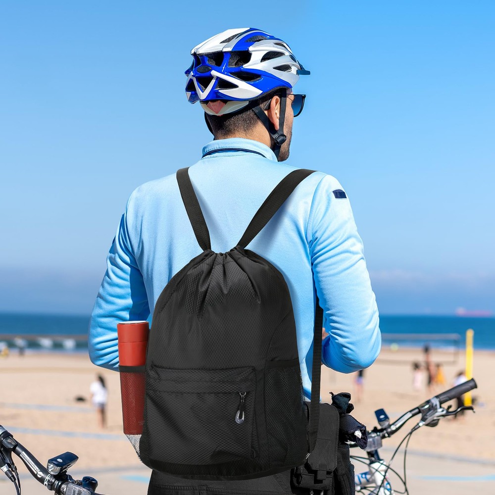 Waterproof Drawstring Bag, Lightweight String Backpack with Water Bottle Hold...