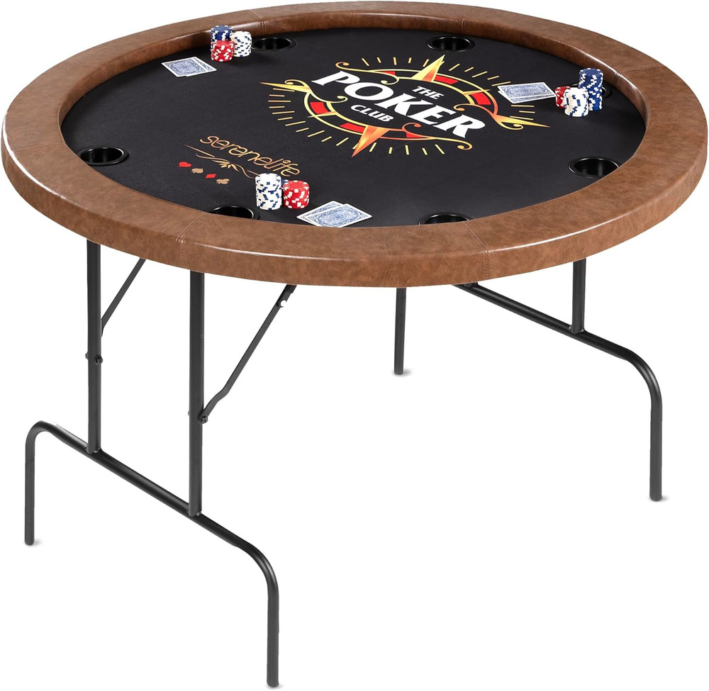 8-Player Foldable Poker Table with Cushioned Rail & Cup Holders, Brown Felt