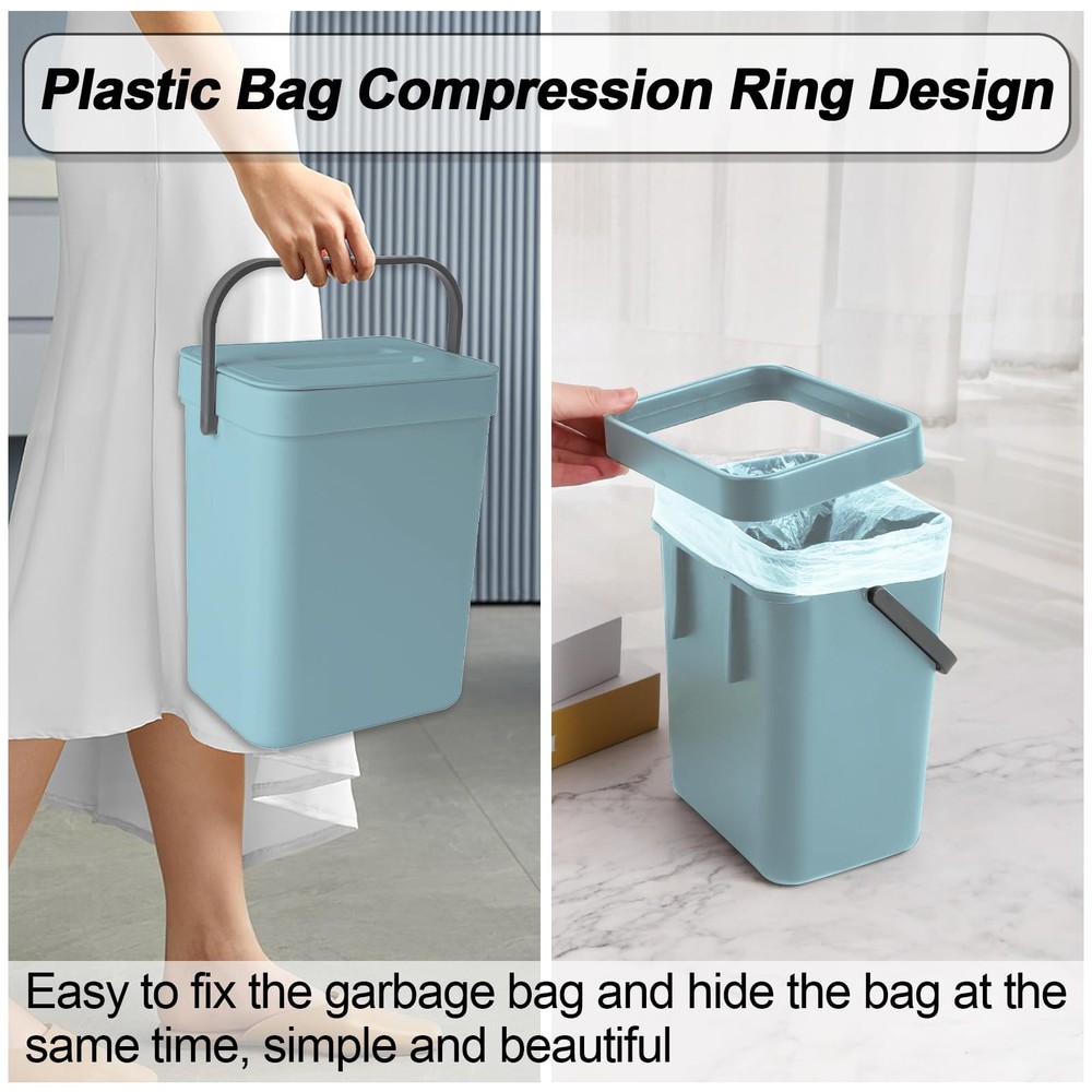 Compost Bin Kitchen, Includes 100 Trash Bags, Hanging Trash Can with Lid, Fea...