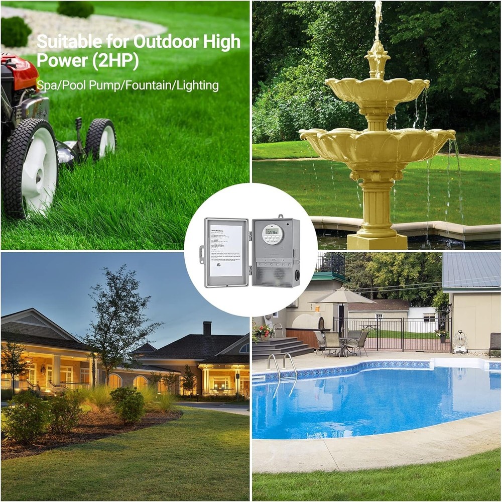 DEWENWILS Pool Pump Timer, Digital Timer Box, 2HP 40A 120-277 VAC, 7-Day Gray