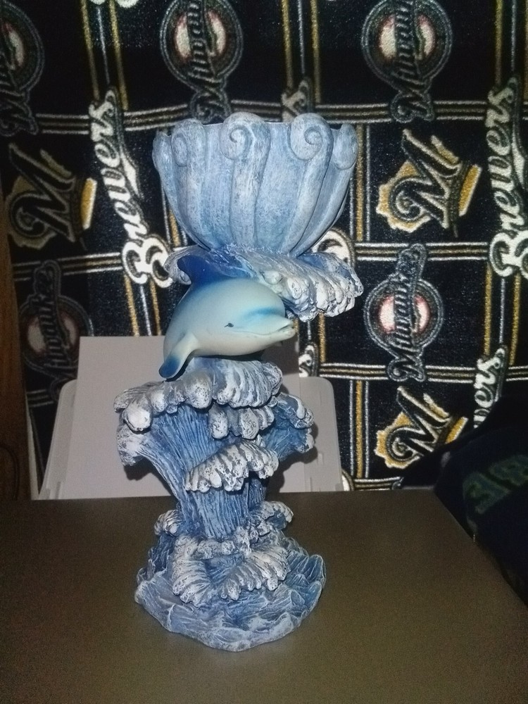 Dolphins candle tall blue resin