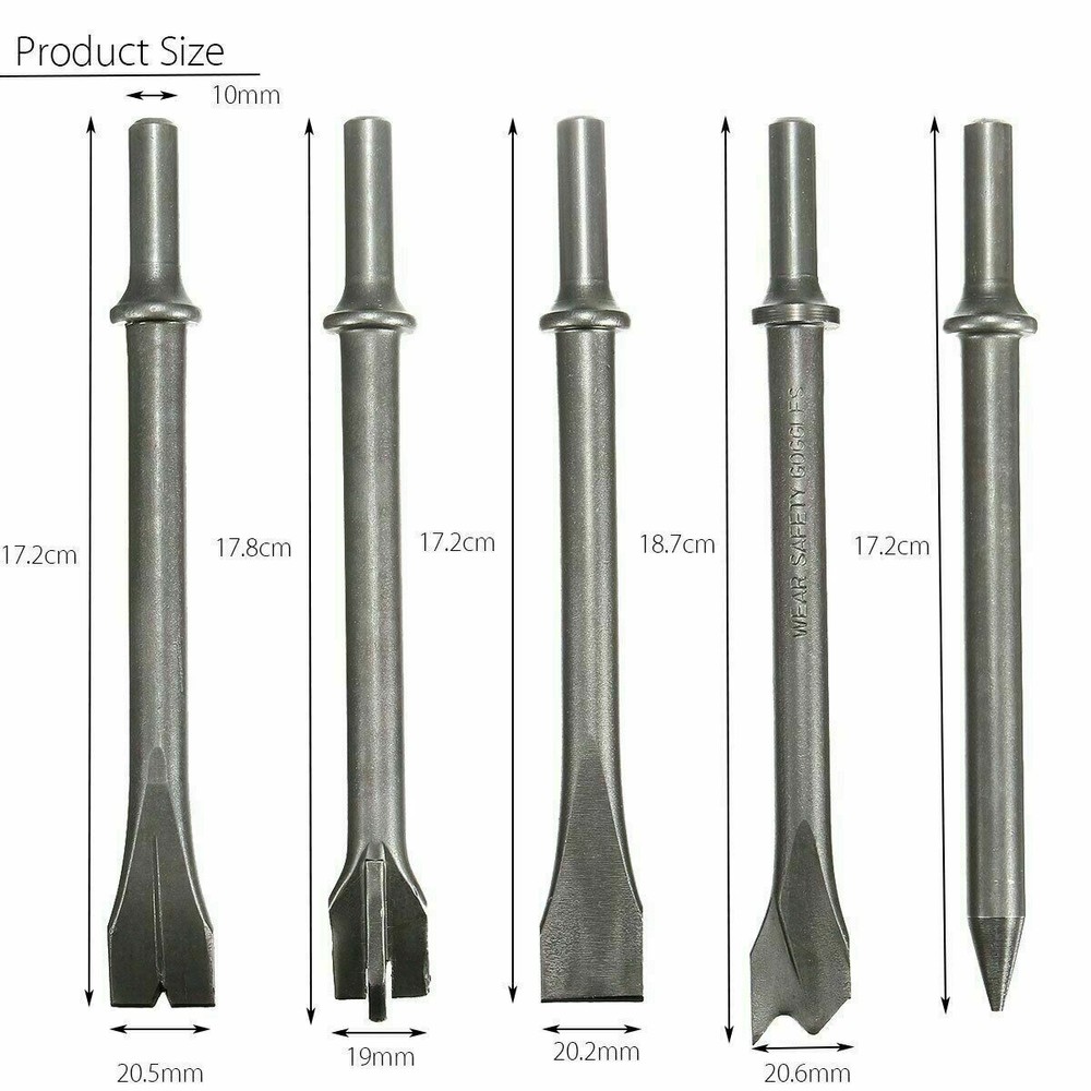 5Pcs 7'' Extra Long Air Hammer Punch Chipping Chisel Bit Set Tool .401" Shank