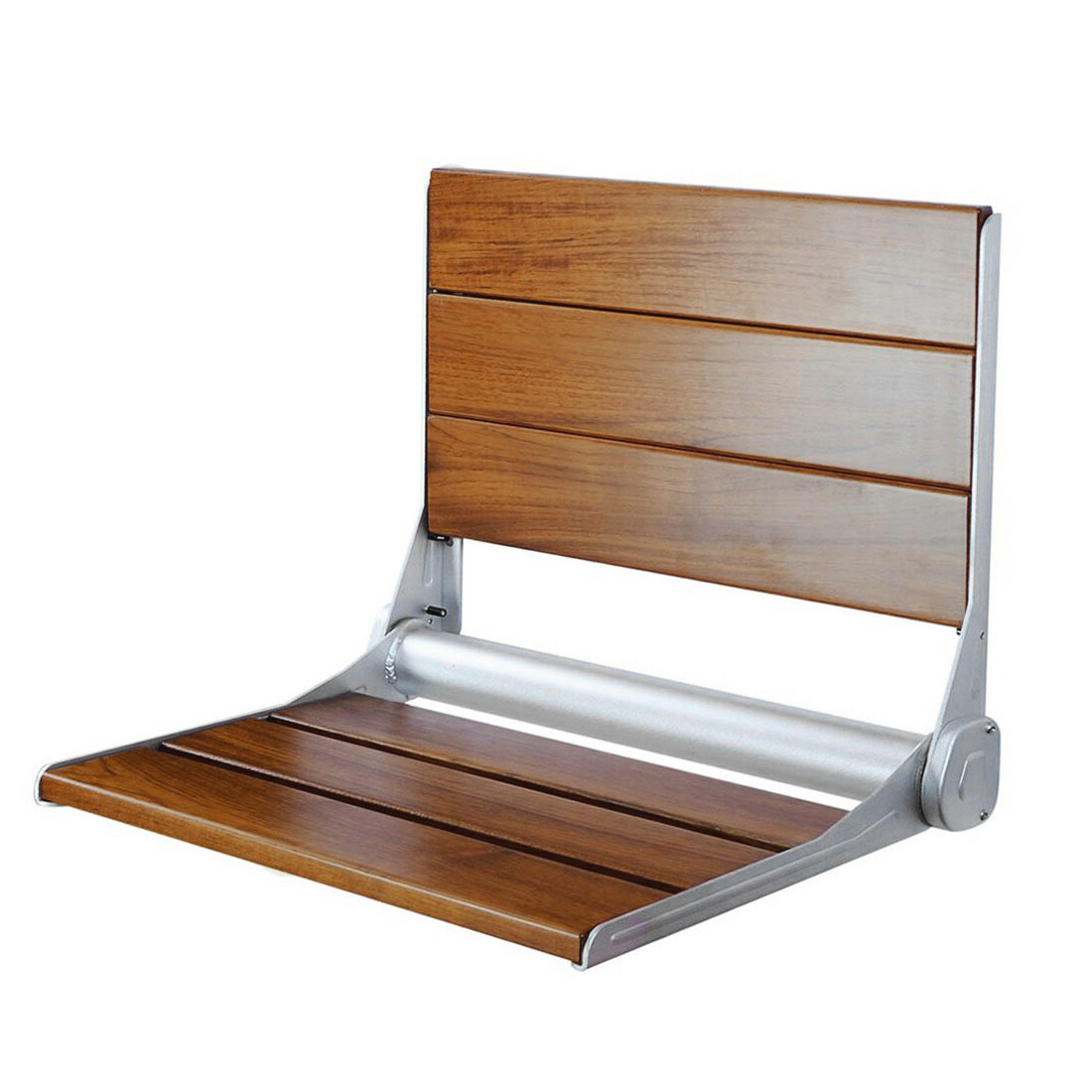 18" ADA Compliant Folding Teak Wood Shower Bench Seat Medical Wall Mount Seat