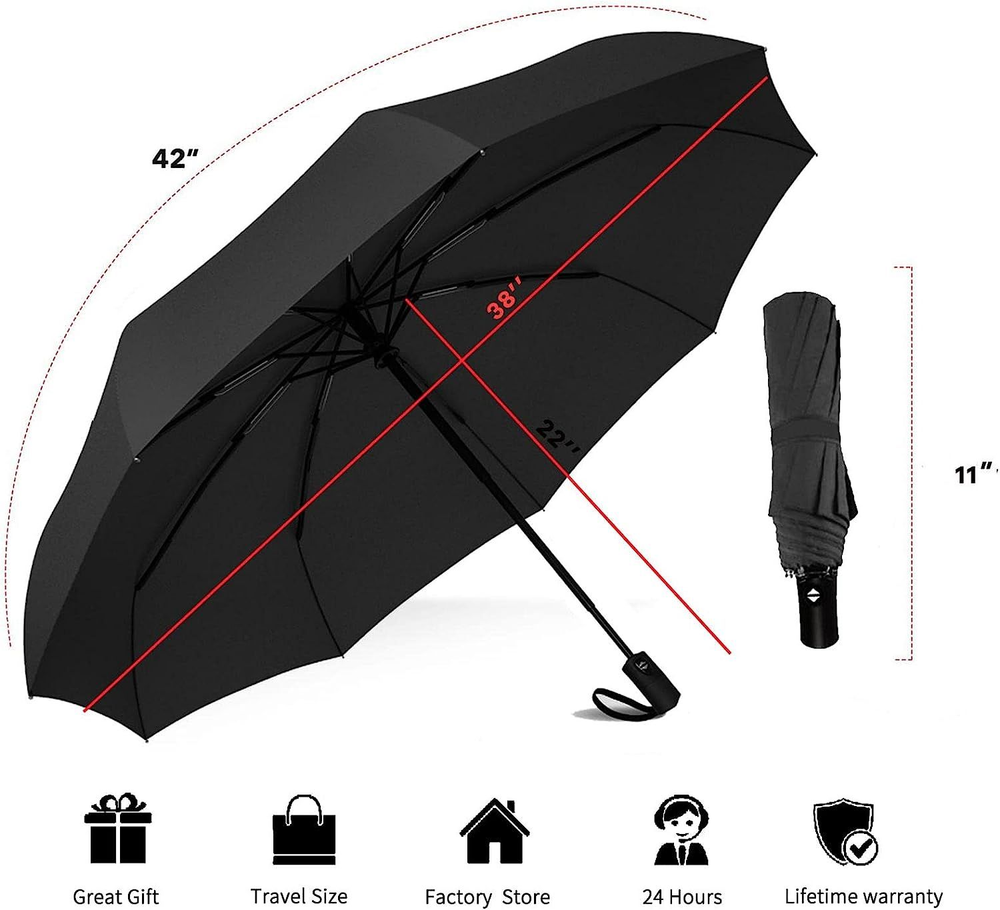 SIEPASA Windproof Travel Compact Umbrella-Automatic Small Size, Black