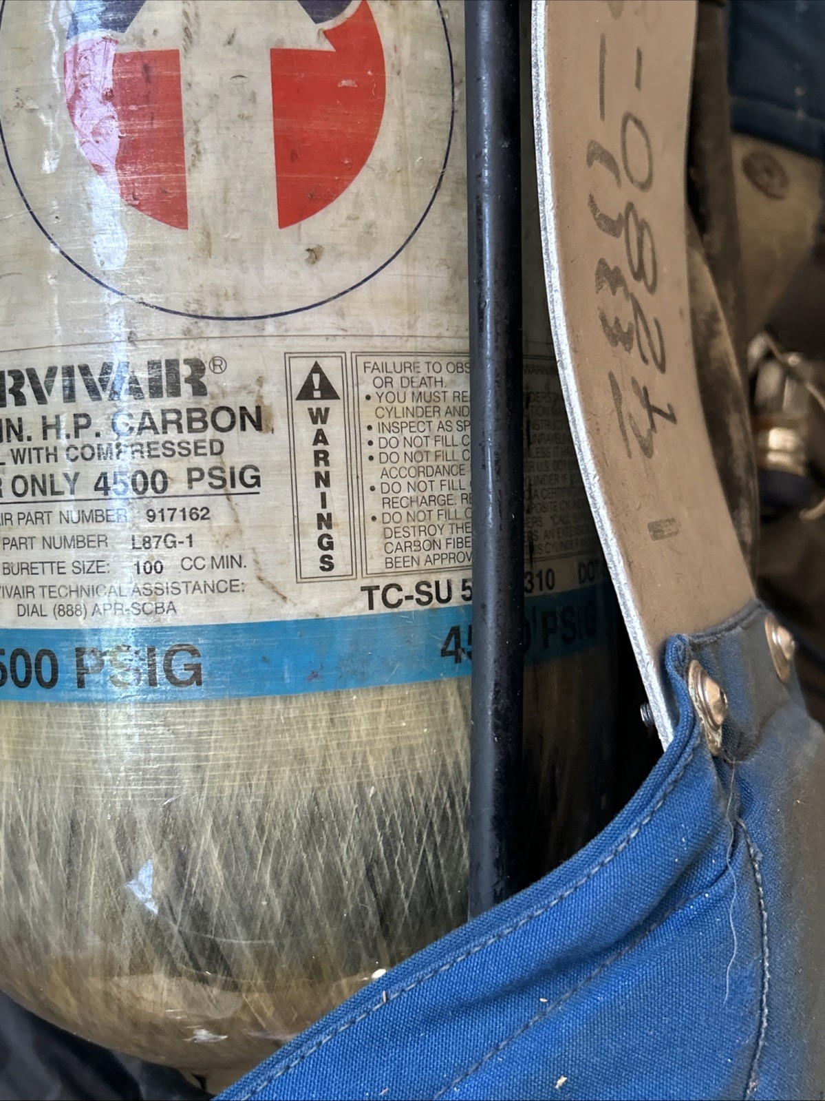Survivair compressed air tank (EMPTY) 4500PSIG 60Min 917162 L87G-1 USED