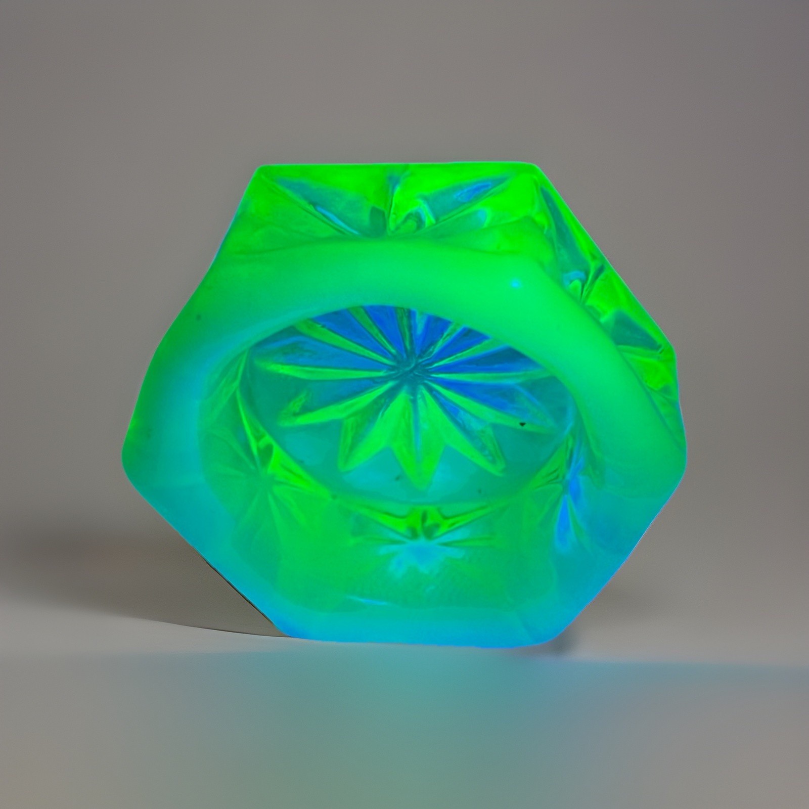 ANTIQUE John Walsh Milky Opalescent Hexagonal Bright Uranium Glow Salt Cellar