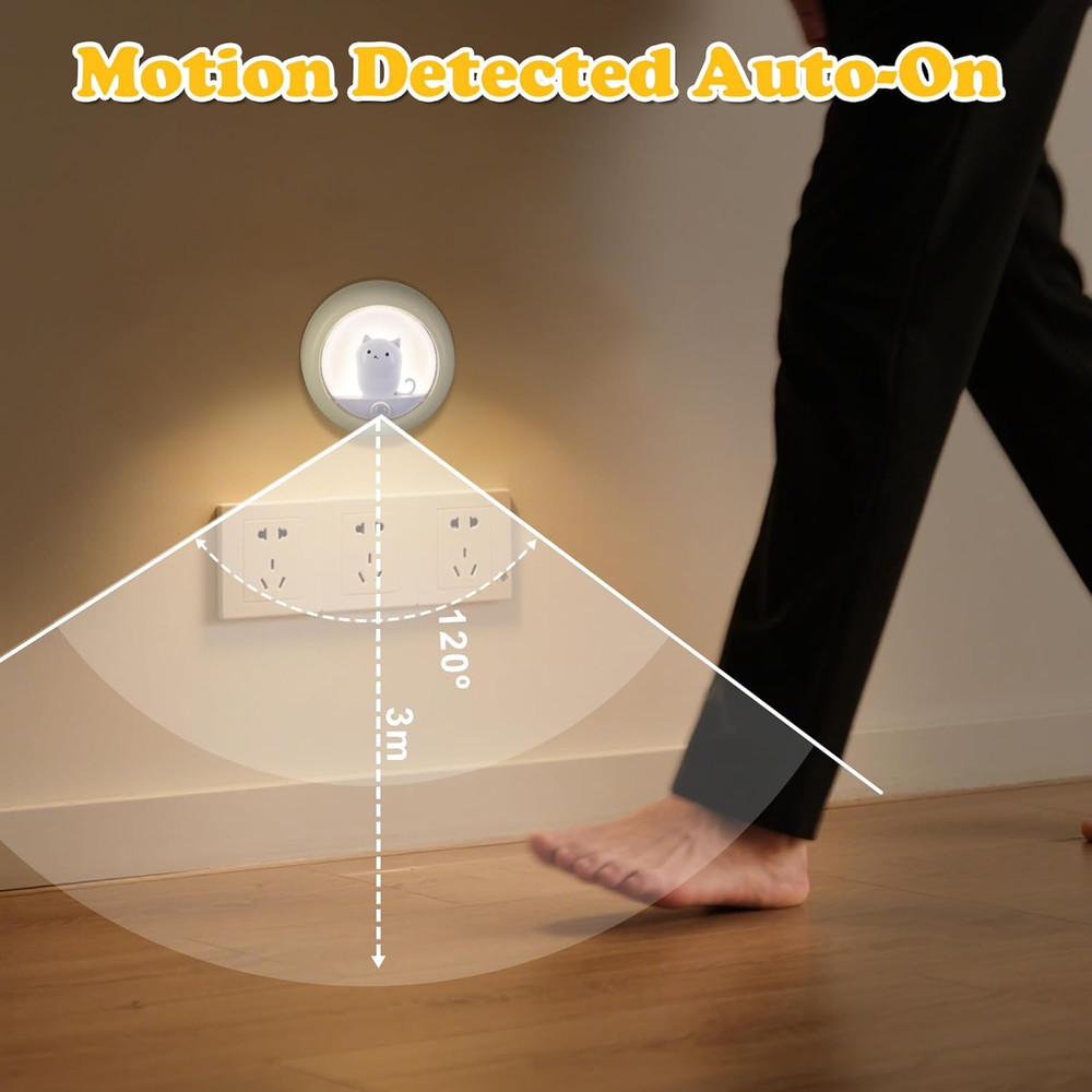 Cat Motion Sensor Light, Rechargeable Motion Activated Night Light LED Warm Whit