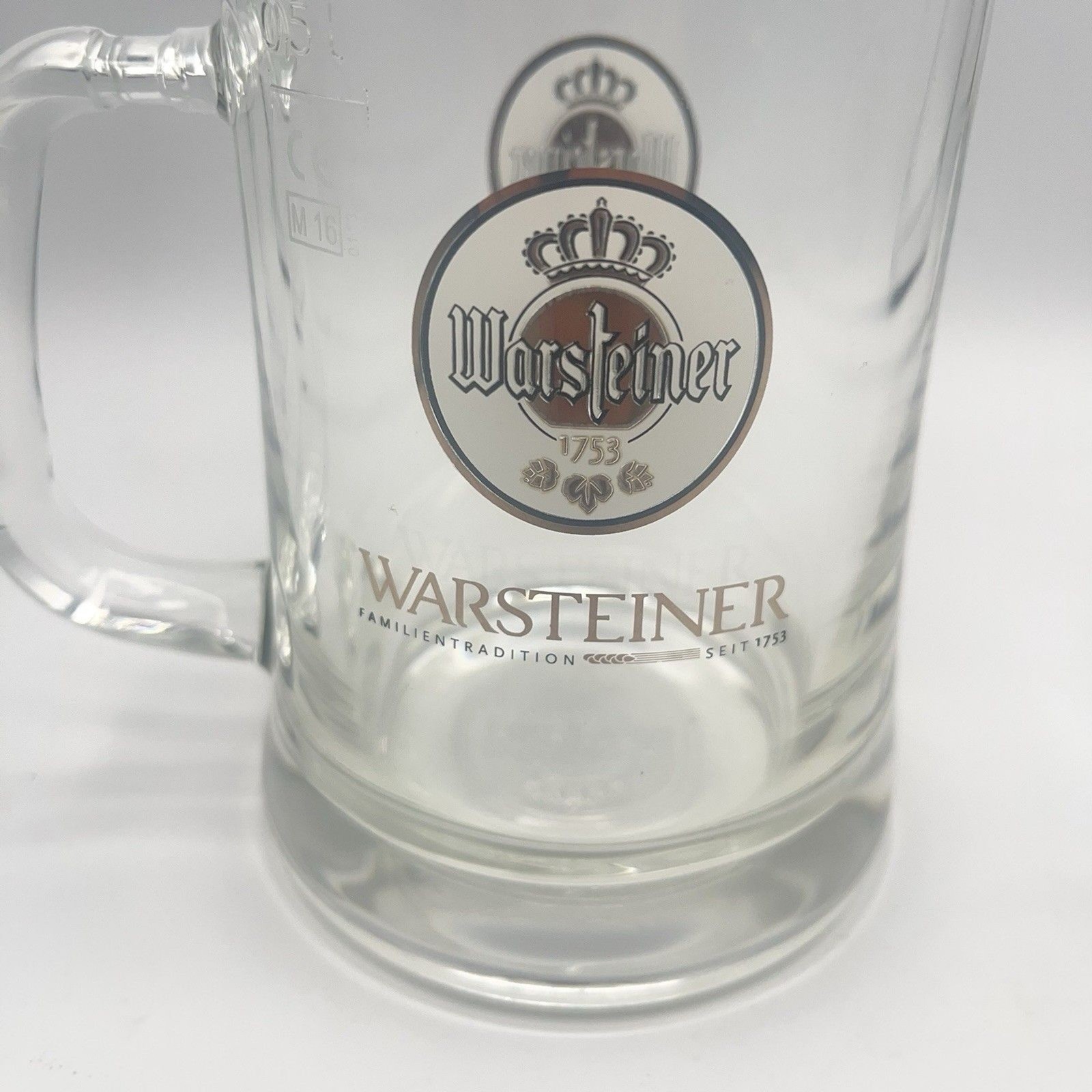 Warsteiner Brewery Germany Glass Beer Stein Mug Tankard Embossed .5L