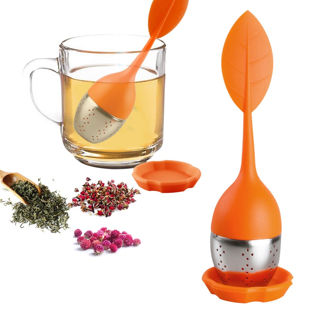Silicone Tea Infuser Strainer Stainless Herbal Spice Filter Diffuser Orange+Blue