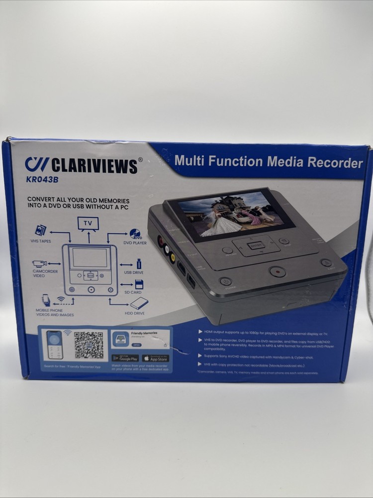 CLARIVIEWS Multi-Function Media Recorder, VHS to Digital - KR043B OPEN BOX