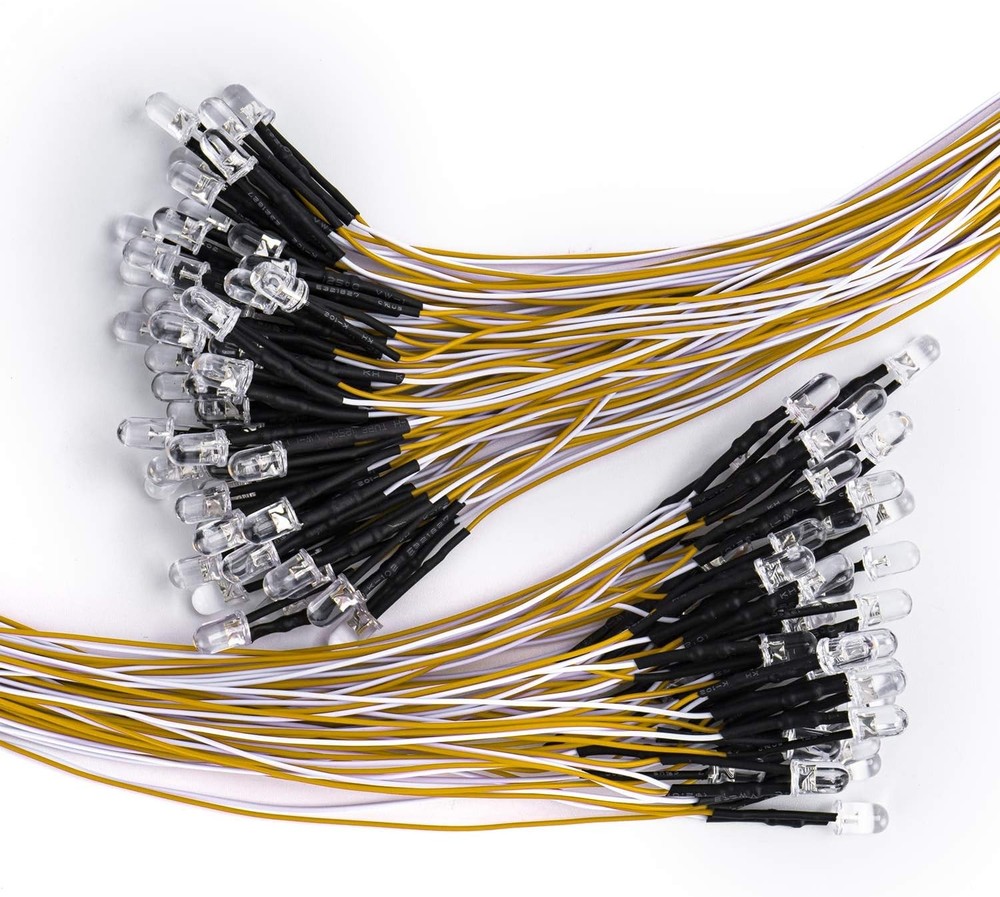 DiCUNO 100Pcs 5MM Pre Wired 12V Warm White LED Diodes, 9.4