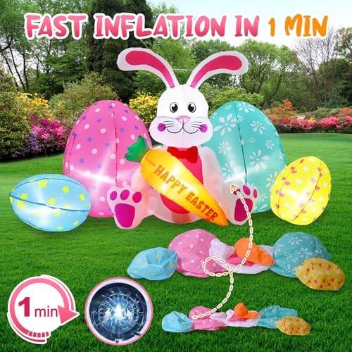 6.1FT Easter Bunny & Eggs Inflatable Outdoor 6.1FT Bunny with 4 Eggs