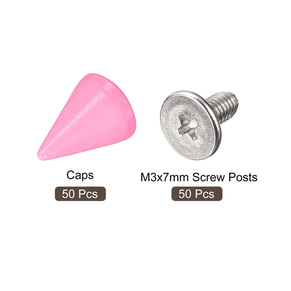 50 Sets Cone Spikes Studs 7x10mm Studs Spike Screw Back Rivet Pink