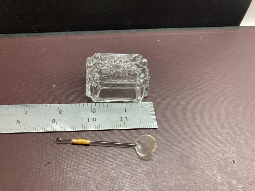 Vintage Unique Rectangular Glass Salt Cellar Open Salt with Spoon