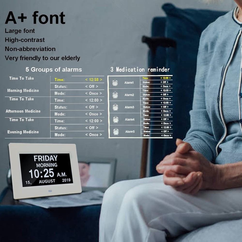 AINFTIME DST Clock with Day and Date for Elderly-3 Display Digital Calendar A...