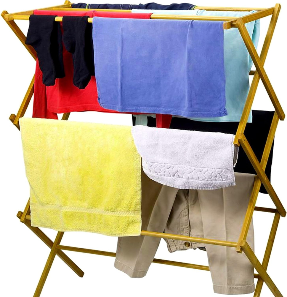 Collapsible Bamboo Clothes Drying Rack - Heavy Duty & Pre-Assembled