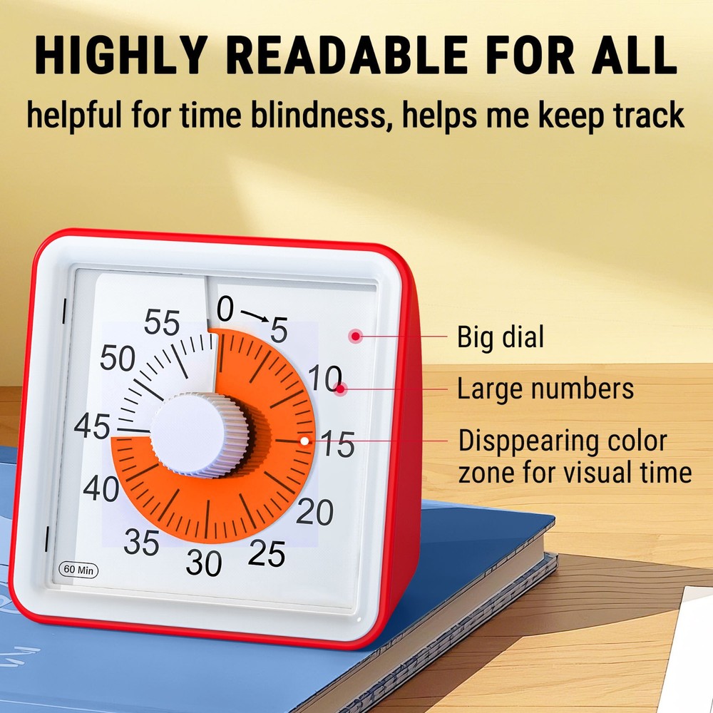 ThermoPro TM021 Visual Timer for Kids 60-Minute Countdown Kitchen Timer Silent