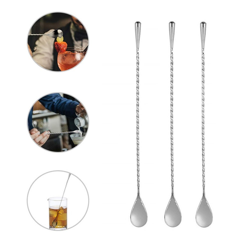 2pcs Silver Mixing Spoons Long Handle Stirring Spoons for Drinks