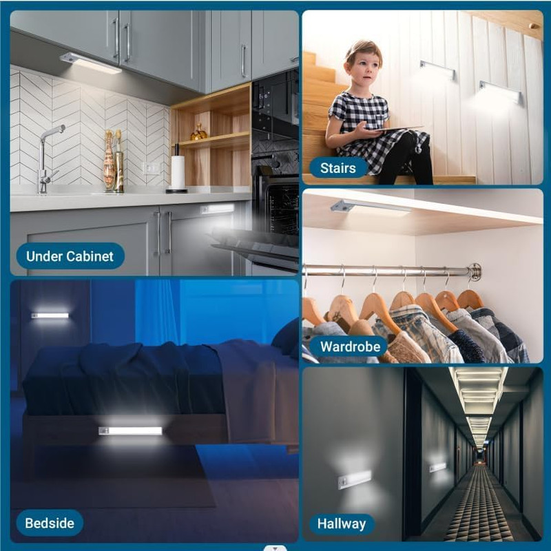 Under Cabinet Lighting Wireless, 60-LED Dimmable Motion Sensor Light Indoor, 12