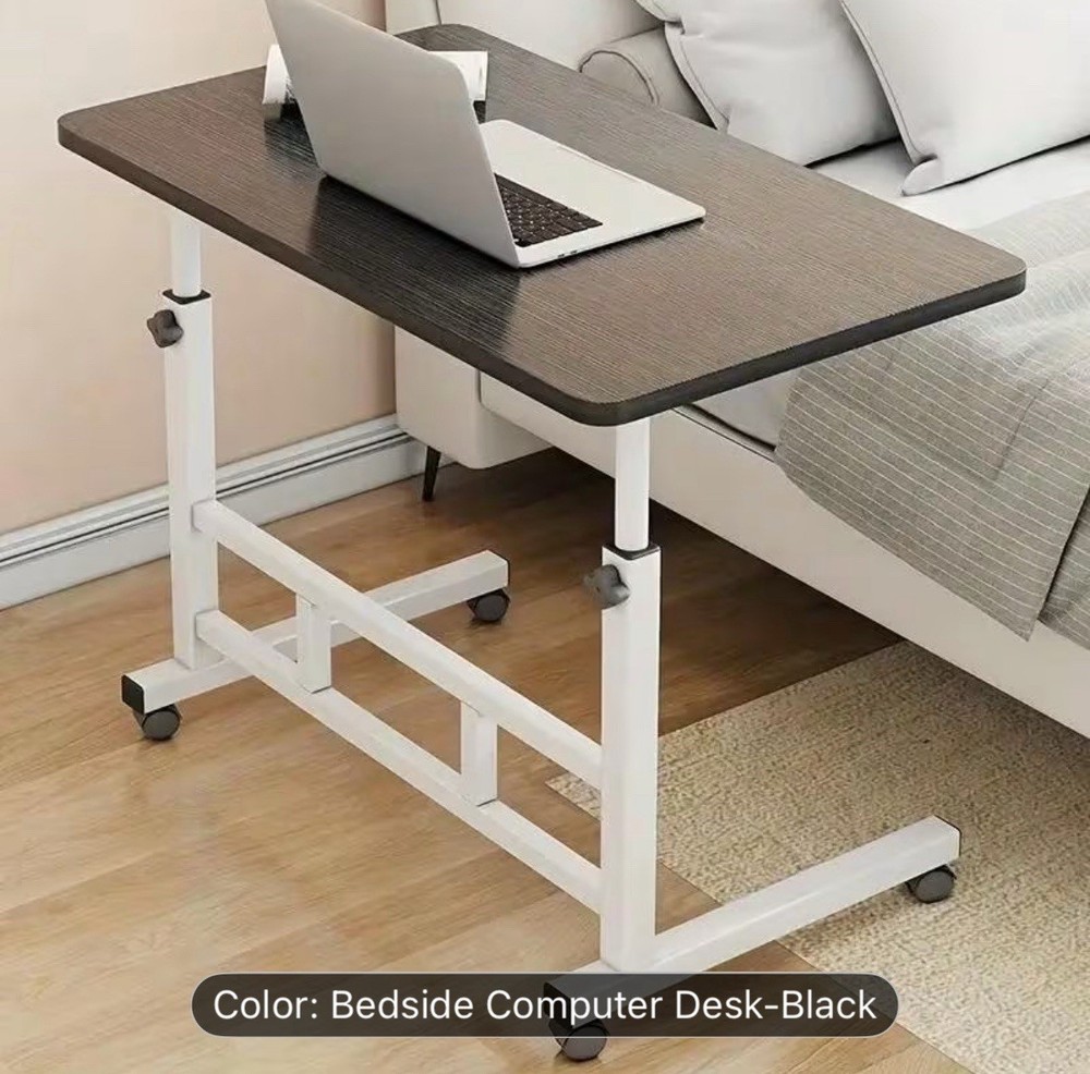 Mobile Lift Table, Adjustable Height, With Wheels Bedside Computer Desk