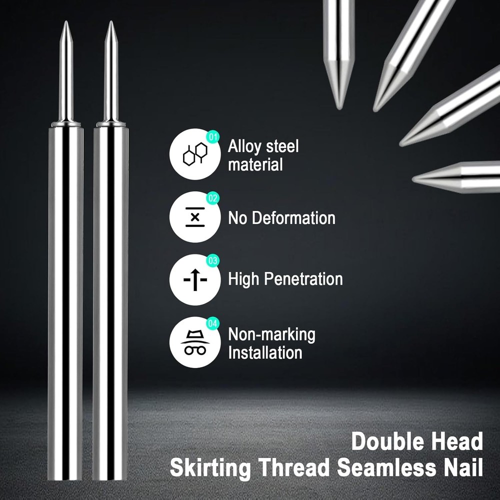 250 Pcs Double-Head Skirting Thread Seamless Nail, Double-Headed Silver