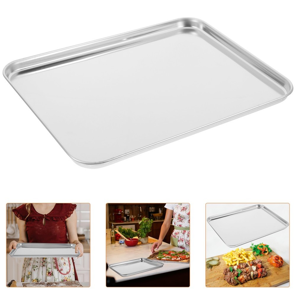 1Pc Large Stainless Steel Baking Tray Rectangular Baking Tray for Restaurant UK