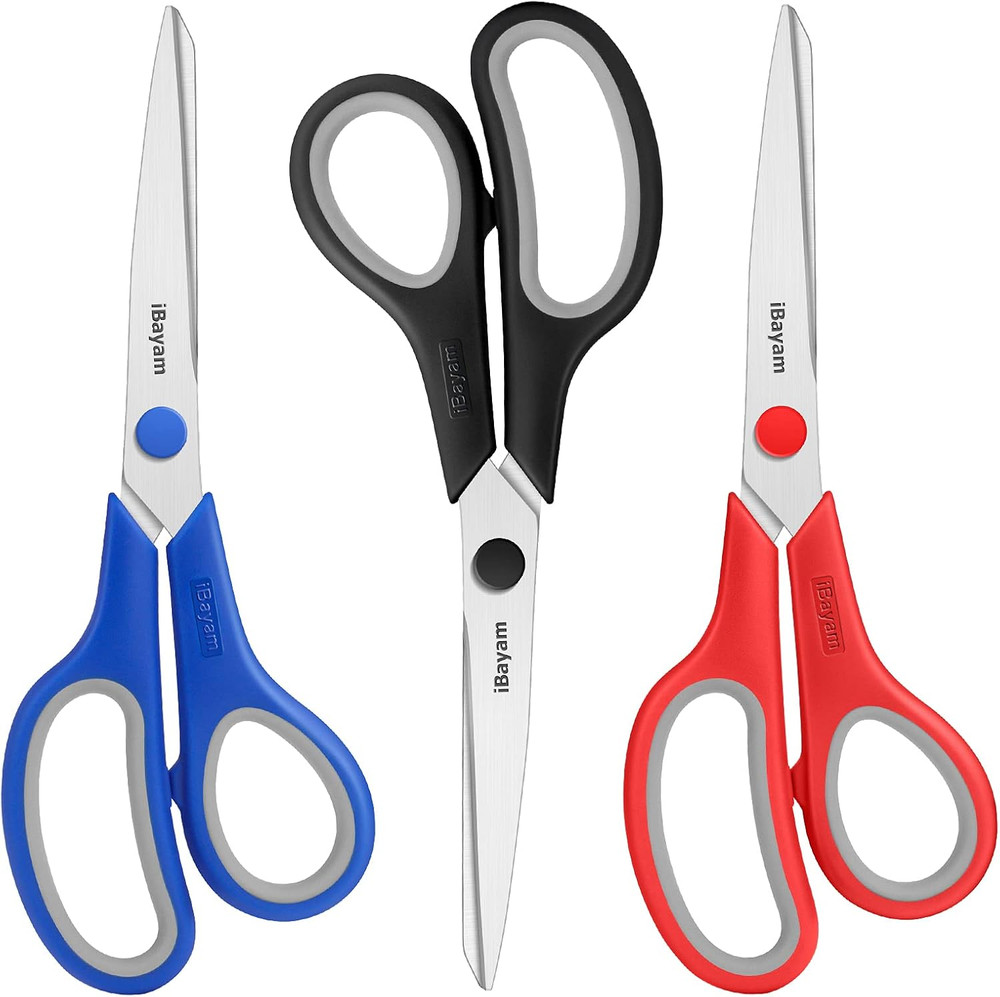 Scissors,  8" All Purpose Scissors Bulk 3-Pack, Ultra Sharp 2.5Mm Thick Blade Sh