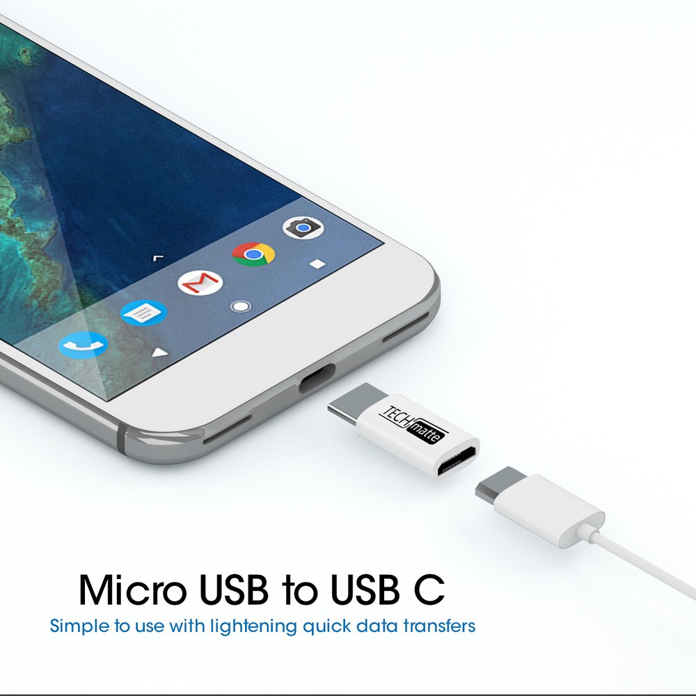 Techmatte USB-C to Micro USB Adapter Convert Connector (2 Pack, White)