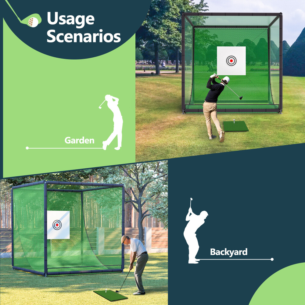 10FTX10FT Golf Practice Net Cage Metal Frame Hitting Net Kit Training Simulators