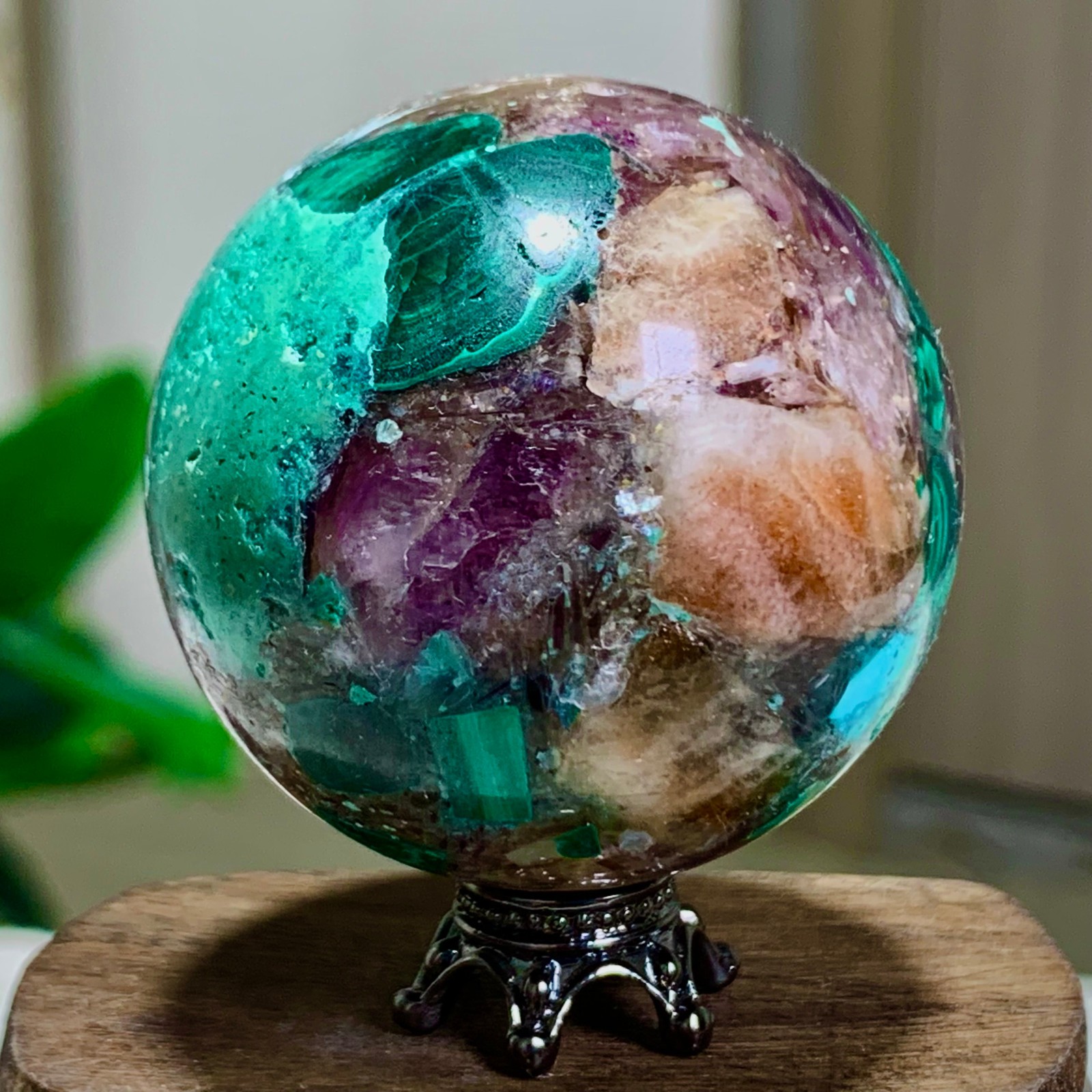 91G Newly discovered rare malachite purple mica symbiotic sphere restoration