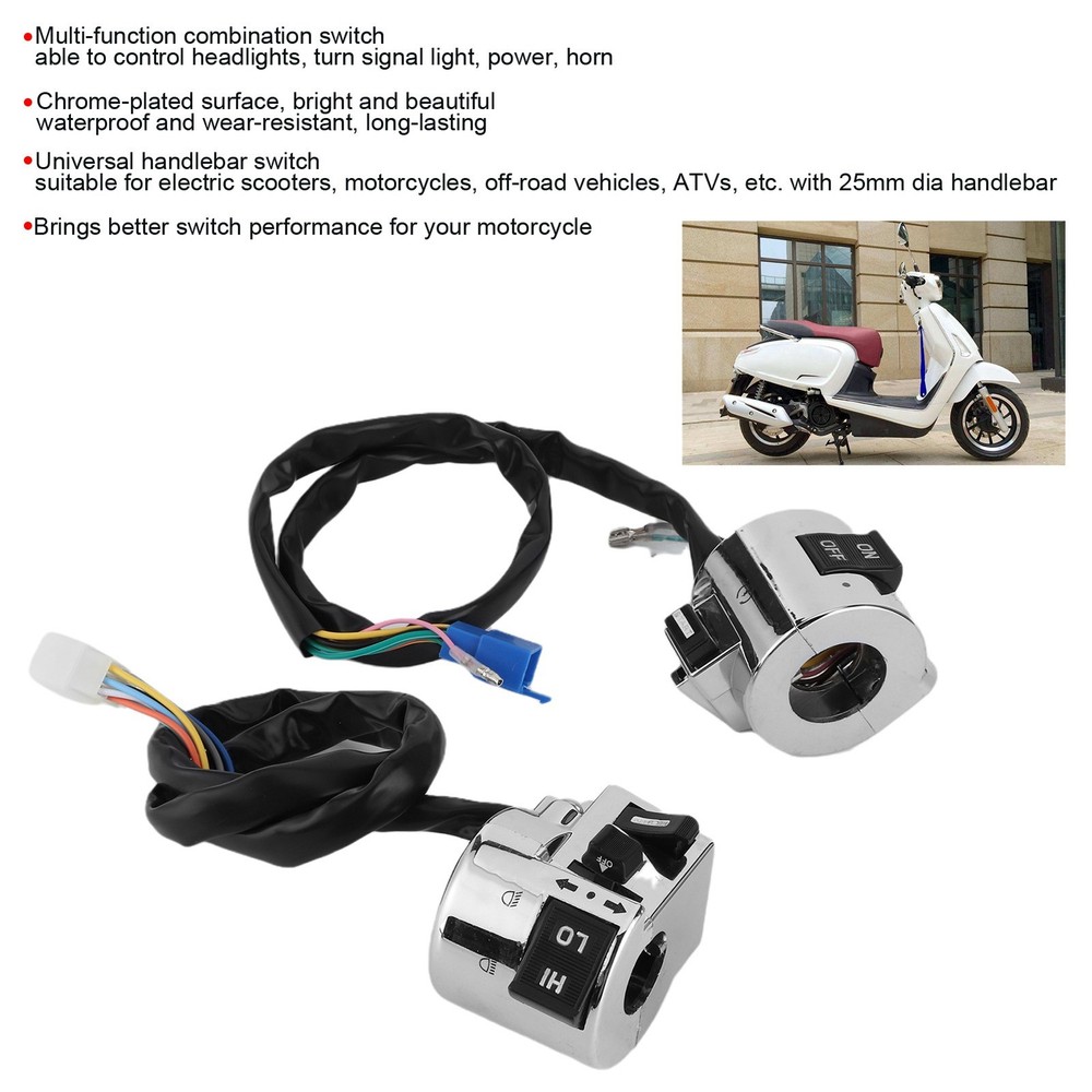 Pair Motorcycle Handlebar Switch Control Button For Turn Signal Headlight Horn