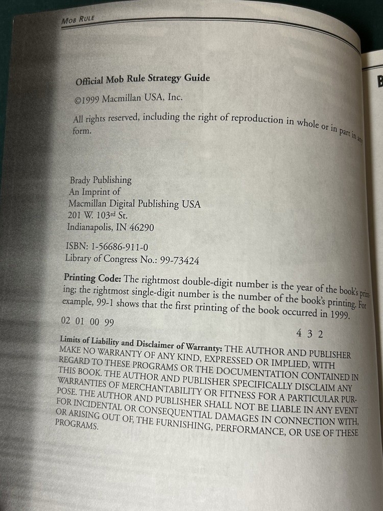 Mob Rule: Platinum Edition Brady Official Strategy Guide, Quick Start Guide, Box