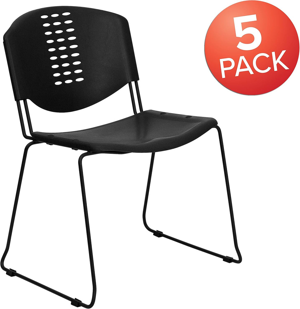 HERCULES 5-Pack 400 Lb Capacity Black Stack Chairs with Frame