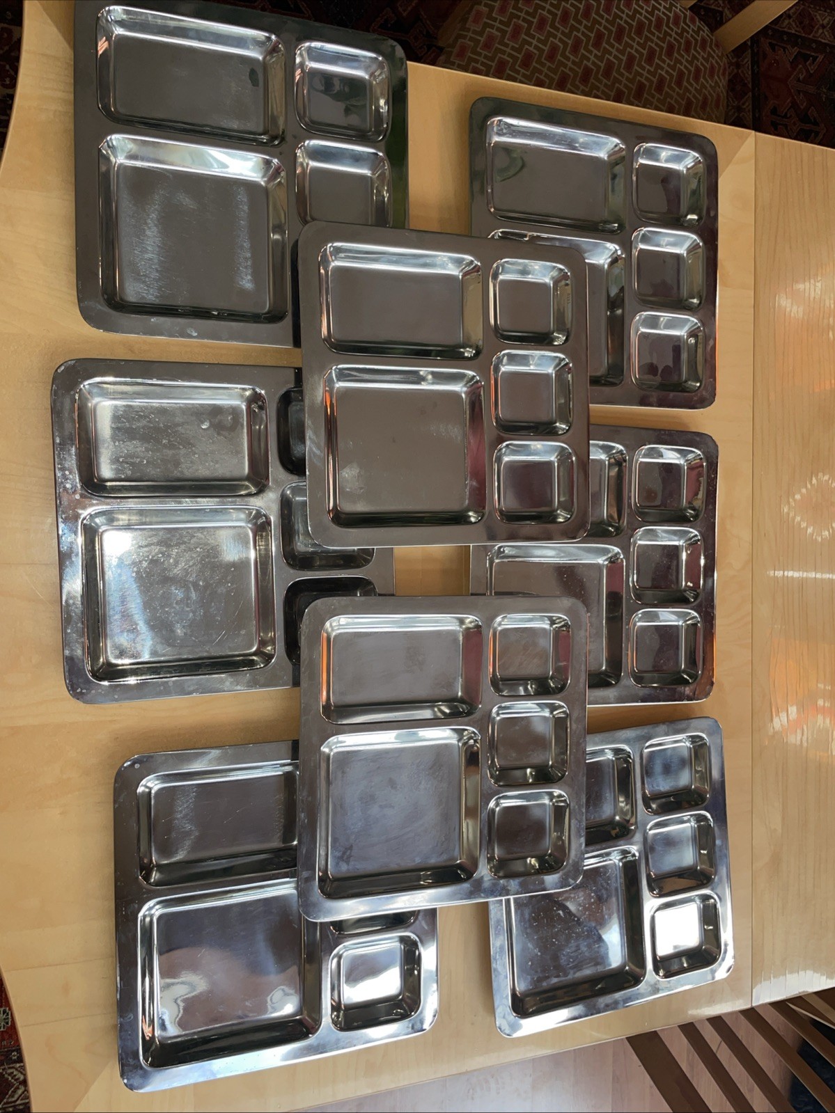 8 Heavy Military Rolled Stainless Steel Divided Prison Trays Food Cafeteria