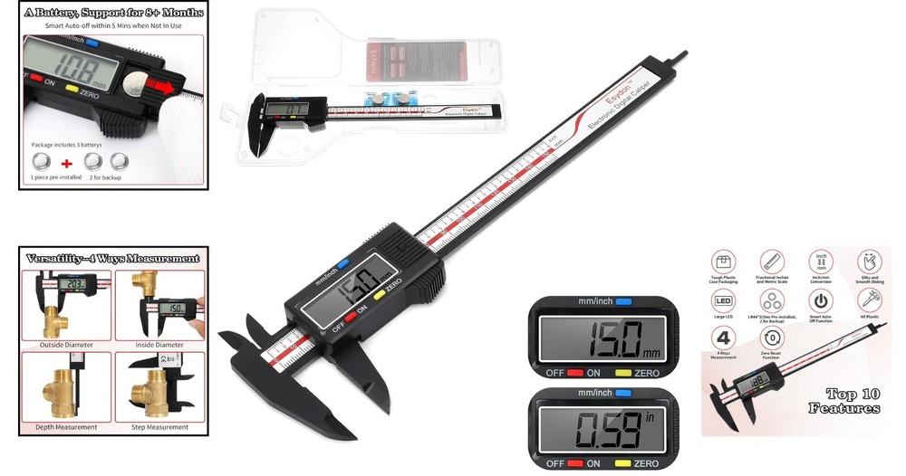 High Accuracy Digital Caliper - 0.01” Precision with Auto-Off & LCD Display