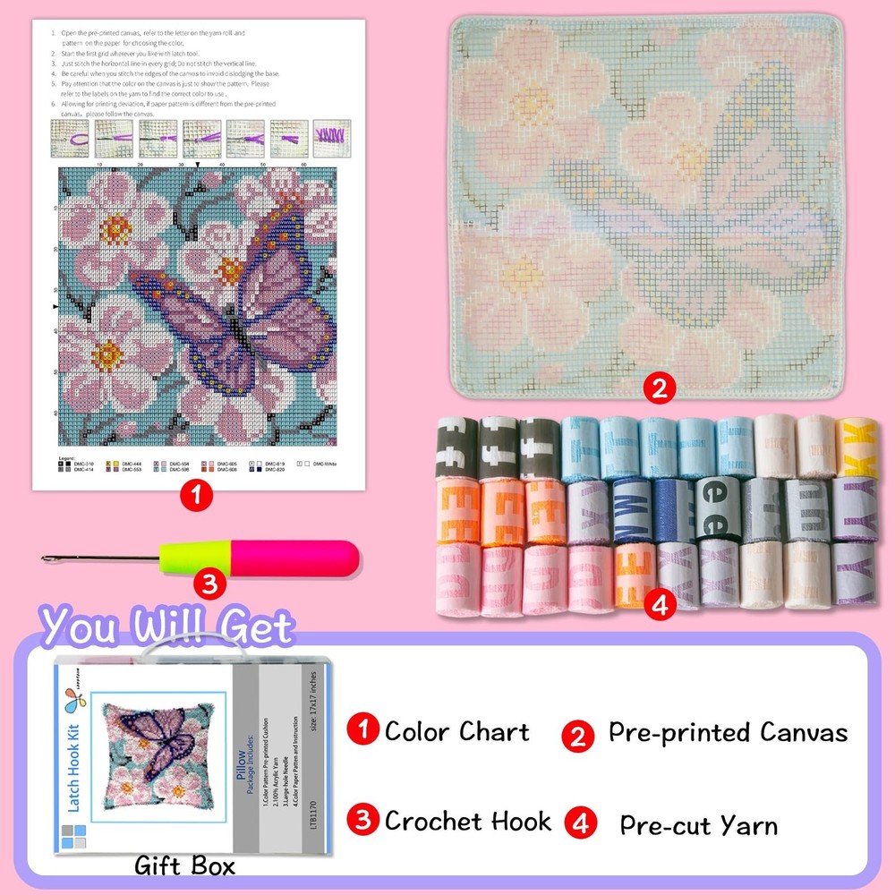 LAPATAIN Latch Hook Kits for DIY Throw Pillow Cover,Flower Pattern Needlework...