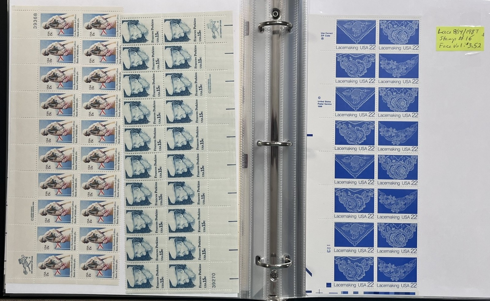 US PLATE BLOCKS, SHEETS, STRIPS, BLOCKS IN 3-RING BINDER, MNH FACE $180, LOT#93
