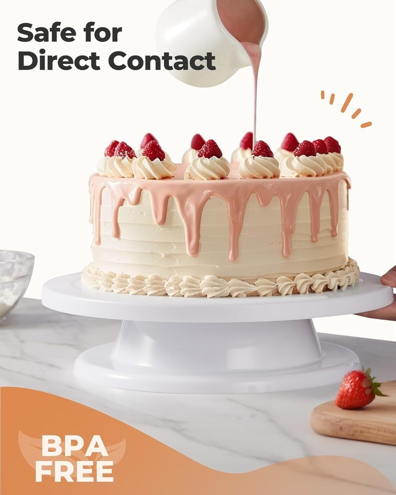 Elevate Your Baking: 11-Inch White Rotating Cake Turntable for Easy Decorating